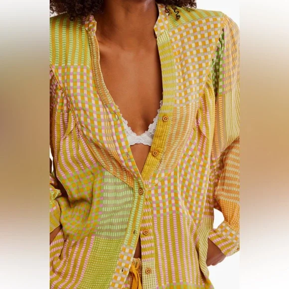 Free People NWT Night After Night 100% Cotton Button-Up Pajama Shirt large - Picture 6 of 14